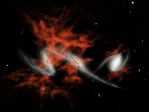 Clouds of glowing material surround distant galaxies
