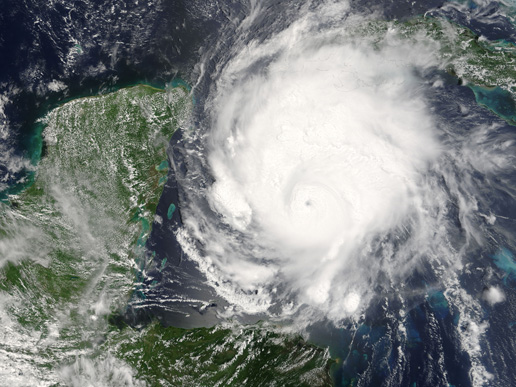Hurricane Emily nears Mexico's Yucatan peninsula.