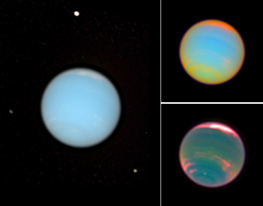 Three views of the planet Neptune.