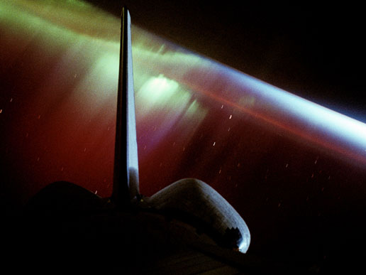 Time exposure of the Southern Lights photographed by the crew of STS-68.