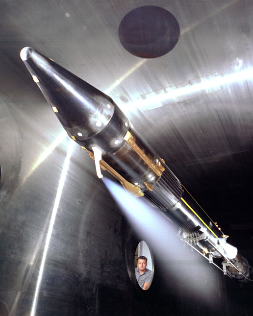 1/10 scale model Centaur rocket in the Supersonic Wind Tunnel