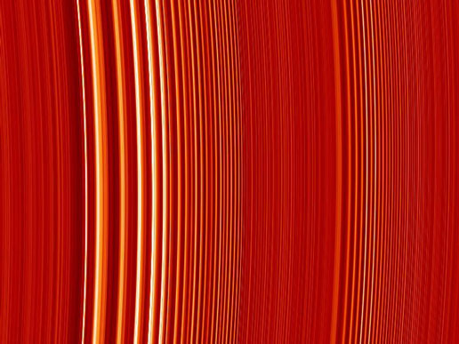 False-color image of two density waves in Saturn's A ring