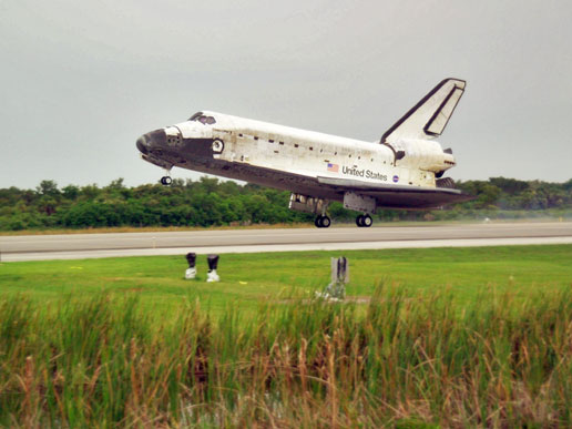 Space Shuttle Discovery lands at Kennedy Space Center, following the successful STS-121 mission.