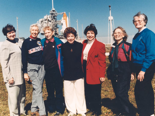 From left: Gene Nora Jessen, Wally Funk, Jerrie Cobb, Jerri Truhill, Sarah Rutley, Myrtle Cagle and Bernice Steadman