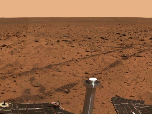 This image is part of a panoramic view taken by the camera aboard the Mars Exploration Rover Spirit. Photo Image: NASA/JPL/Cornell.