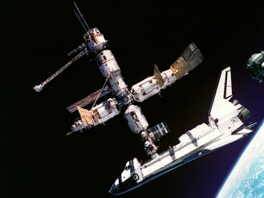 Shuttle docked to Mir